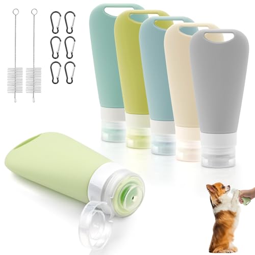 TXXATX 6 Stück Futtertube zum Befüllen Hund 90 ml Leberwurst Hunde Tube Wiederverwendbar Futtertube Hund Silikon Reiseflaschen mit Karabine Reagenzglasbürste Besteht für Hundetraining als Belohnung von TXXATX
