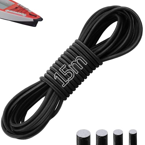 TXXATX Gummiseil 4 mm Gummischnur 15 m Expanderseil Schwarz Gummikordel UV-Schutz Gummiband Rund Bungee Cord Spanngummi Spannseil Gummiseil für Anhängerplane Plane Zelte Segel Ruderausrüstung von TXXATX
