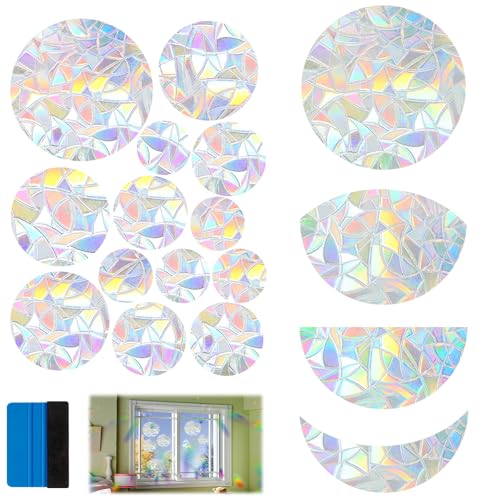 TXXATX Halbkreisförmig Prisma Fensteraufkleber 20 Stück Vogel Anti Kollisions Fenster Aufkleber Elektrostatische Adsorption Suncatcher Sticker Sonnenfänger für Esszimmer Schlafzimmer Glasfenster von TXXATX