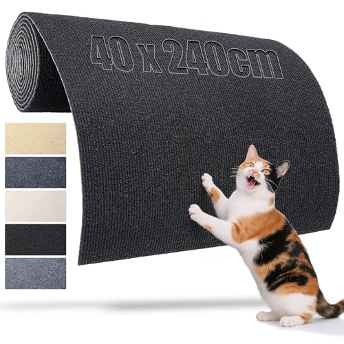 TXXATX Kratzmatte Katze Selbstklebende Kratzmatte 240x40 cm Kratzbrett Kratzwand Kratzteppich Schwarz Kratzschutz Sofa Katze für DIY Kratzbretter Katzen Katzenturm Wand Möbel von TXXATX