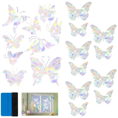TXXATX Prisma Fensteraufkleber Schmetterlingsförmig Vogelschutz Aufkleber für Fenster 19 Stück Suncatcher Sticker Sonnenfänger Regenbogen Folie Fenster für Türfenster Vermeidung von Vogelkollisionen von TXXATX