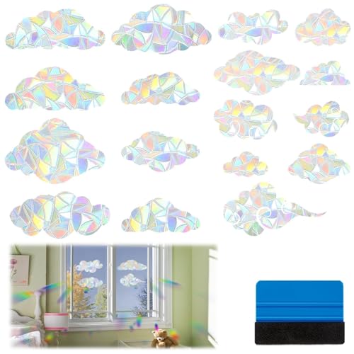 TXXATX Prisma Fensteraufkleber Wolkenförmig Suncatcher Sticker 17 Stück Regenbogen Folie Fenster Elektrostatische Adsorption Vogelschutz Aufkleber für Fenster Sonnenfänger für Türfenster Schmücken von TXXATX
