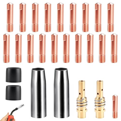 TXXATX Schweißdüsen Verschleißteile Set passend MB-15AK MIG MAG Schutzgasschweißgerät Zubehör 26 Stück 2 x Gasdüsen 20 x Powerdüsen 0,6 mm 0,8 mm 1 mm 2 x Düsenstiel 2 x Isolatoren von TXXATX