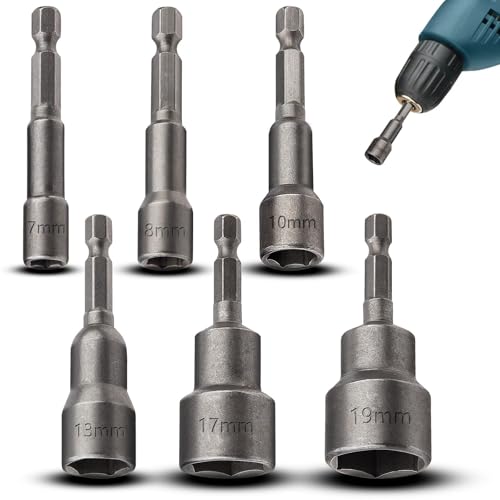 TXXATX Sechskant Bit Set 6-tlg Magnet Steckschlüssel 7-19 mm Nuss Akkuschrauber Stecknuss Nuss Adapter 1/4 Zoll Stecknuss Adapter Set Steckschlüsseleinsatz für Steckschlüssel Akkuschrauber von TXXATX
