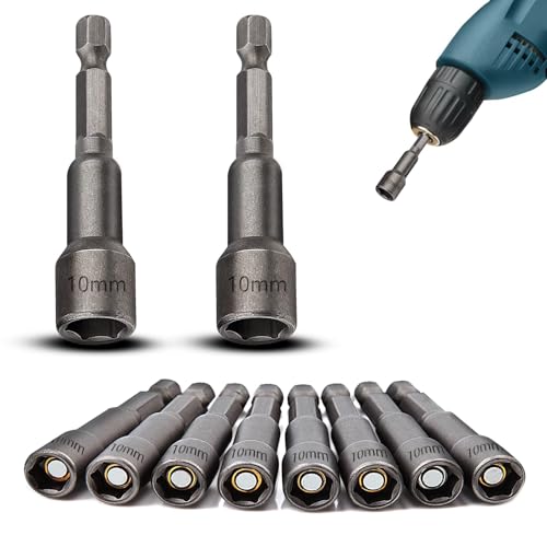 TXXATX Steckschlüssel Sechskant 10 mm Nuss Akkuschrauber 10 Stück Magnete Sechskant Bit Set Stecknuss Adapter 1/4 Zoll Sechskantschaft Steckschlüsseleinsatz für Steckschlüssel Handbohrmaschine Bohrer von TXXATX