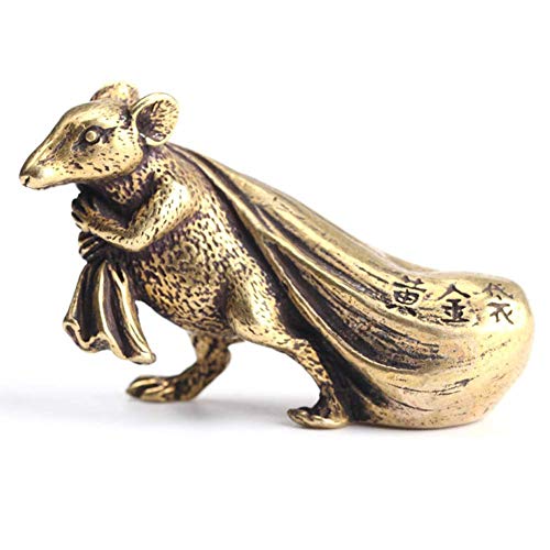 TXYFYP Messing Maus Deko Amulet, Klein Statue Geld Tasche Animal Ratten Tisch Dekoration, Lucky Zodiac Ratten Dekoration, Chinesisch Stil Klein Statue Schreibtisch Basteln - Gold, 5.5x3cm von TXYFYP