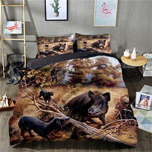 3D-Gedruckter Bettdeckenbezug, Wildschwein, Bedruckte Bettwäsche, Bettbezug, weicher Mikrofaser-Bettbezug für Teenager und Erwachsene (Einzelgröße 135 x 200 cm, 1 Bettbezug + 1 Kissenbezug) von TXZSTGB