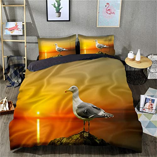 3D-Gedruckter Bettdeckenbezug Seagull Bedding Quilt Cover Set Teen Adult weicher Mikrofaser-Bettbezug (Einzelgröße 135 x 200 cm, 1 Bettbezug + 1 Kissenbezug) von TXZSTGB