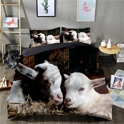 3D-Gedruckter Bettdeckenbezug Ziegen-Bedruckte Bettwäsche Bettbezug Bedrucktes Bettwäsche-Set All Season Quilt (Einzelgröße 135 x 200 cm, 1 Bettbezug + 1 Kissenbezug) von TXZSTGB
