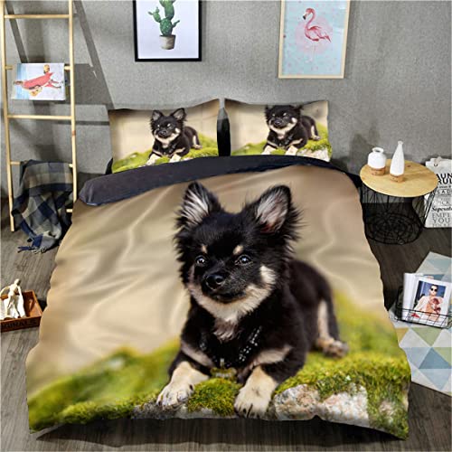 3D-gedruckte Bettdecke Chihuahua Bettwäsche Bettbezug-Set Bequeme und stilvolle Ganzjahresbettwäsche (Einzelgröße 135 x 200 cm, 1 Bettbezug + 1 Kissenbezug) von TXZSTGB