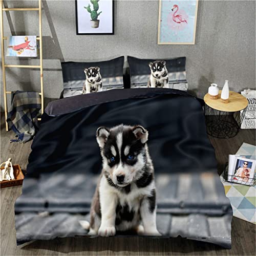 Bettbezug mit 3D-Druck Husky Bedruckte Bettwäsche Bettbezug Weiche Mikrofaser-Bettwäsche (Einzelgröße 135 x 200 cm, 1 Bettbezug + 1 Kissenbezug) von TXZSTGB