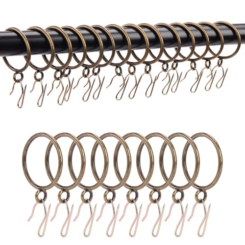 Vorhangringe mit Haken, rostfreie Metall-Vorhangringe mit Ösen und Quetschfalten, Vorhanghaken für Fenster, Tür, Duschvorhang, 3,2 cm Innendurchmesser, 24 Stück, Messing TXZWJZ Vorhangringe mit Haken, rostfreie Metall-Vorhangringe mit Ösen und Quetschfalten, Vorhanghaken für Fenster, Tür, Duschvorhang, 3,2 cm Innendurchmesser, 24 Stück, Messing TXZWJZ von TXZWJZ