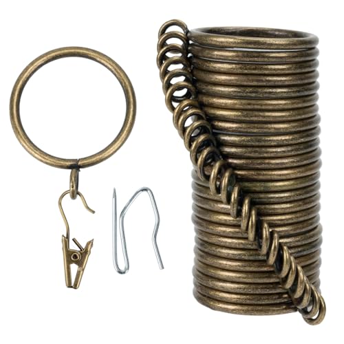 Vorhangringe und Hakenclip, 32 mm Innendurchmesser, komplettes Set mit Gardinenstangenringen, Haken und Clips, 24 Stück, Vorhangringe für zwei Standard-Vorhänge, Bronze TXZWJZ von TXZWJZ