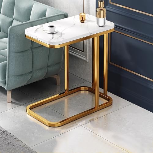 TY&WJ 2-Stöckiger C-Förmiger Beistelltisch,Kleiner Sofatisch Für Couch Und Bett Kaffeetisch Aus Kunstmarmor Couchtischmit Metallgestell Für Kleine Wohnungen,A,50x30x58cm(20x12x23inch) von TY&WJ