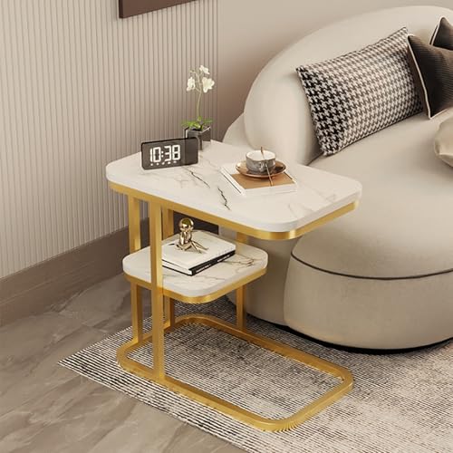 TY&WJ 2-Stöckiger C-Förmiger Beistelltisch,Kleiner Sofatisch Für Couch Und Bett Kaffeetisch Aus Kunstmarmor Couchtischmit Metallgestell Für Kleine Wohnungen,E,50x30x58cm(20x12x23inch) von TY&WJ