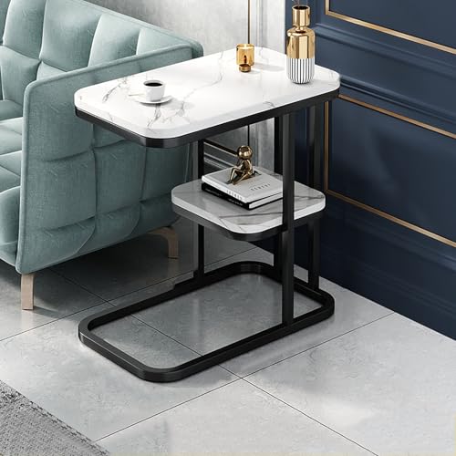 TY&WJ 2-Stöckiger C-Förmiger Beistelltisch,Kleiner Sofatisch Für Couch Und Bett Kaffeetisch Aus Kunstmarmor Couchtischmit Metallgestell Für Kleine Wohnungen,F,50x30x58cm(20x12x23inch) von TY&WJ