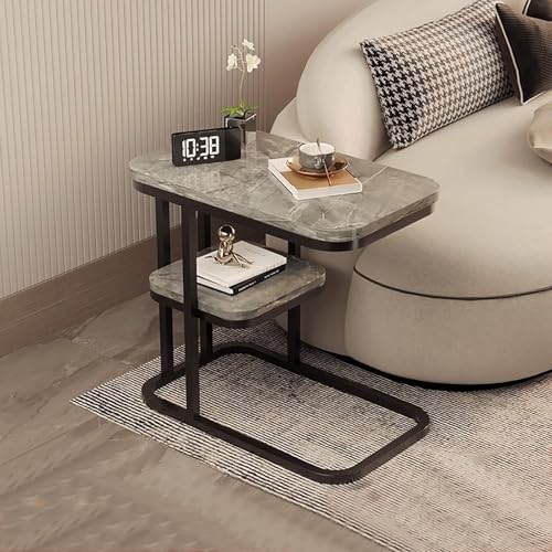 TY&WJ 2-Stöckiger C-Förmiger Beistelltisch,Kleiner Sofatisch Für Couch Und Bett Kaffeetisch Aus Kunstmarmor Couchtischmit Metallgestell Für Kleine Wohnungen,H,50x30x58cm(20x12x23inch) von TY&WJ