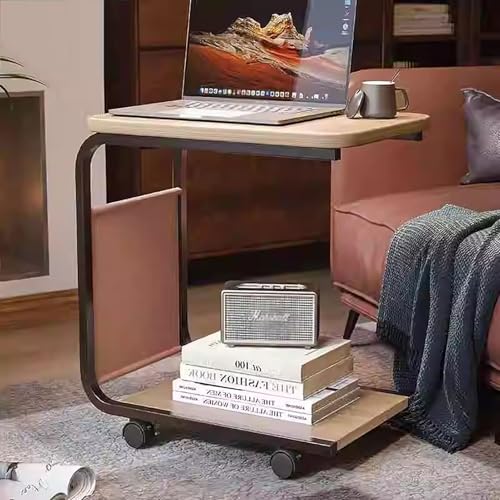 TY&WJ C-Förmiger Sofatisch Beistelltisch,Holztisch Mit Rollen Einfacher Couchtisch Mit Metallgestell Wohnzimmertisch Für Wohnzimmer Schlafzimmer Sofa Couch,B,65x45x30cm(26x18x12inch) von TY&WJ