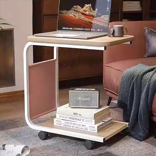 TY&WJ C-Förmiger Sofatisch Beistelltisch,Holztisch Mit Rollen Einfacher Couchtisch Mit Metallgestell Wohnzimmertisch Für Wohnzimmer Schlafzimmer Sofa Couch,C,65x45x30cm(26x18x12inch) von TY&WJ