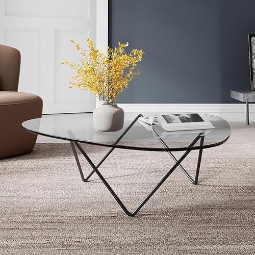 TY&WJ Dreieckiger Glas- Couchtisch,Moderner Beistelltisch Mit Glasplatte Und Metallbeinen Für Das Wohnzimmer Minimalistischer Sofatisch Perfekt Für Home Office,B,100x70x42cm(39x28x17inch) von TY&WJ
