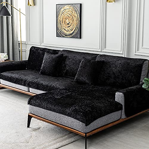 TY&WJ Plüsch Anti-rutsch Sofabezug Wohnzimmer Sofabezug Outdoor Couch-abdeckungen Möbel Protector Für ledersofa Haustier Hund & Kinder-schwarz 60x150cm(24x59inch) von TY&WJ