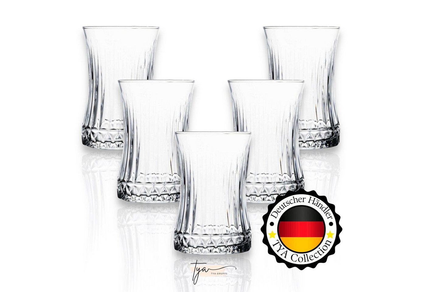 TYA Collection Teeglas TYA I Trinkgläser, Türkische Teegläser, Kaffeegläser, 6 Stc 170cc, Glas von TYA Collection