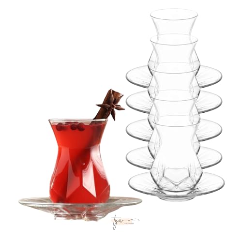 TYA I 12-teiliges Türkische Teegläser Hohe Qualität Alya Teeglas-Set mit 6 Teegläsern und passenden Teeuntertellern von TYA Collection