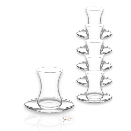 TYA I 12-teiliges Türkische Teegläser Hohe Qualität Demet Teeglas-Set mit 6 Teegläsern und passenden Teeuntertellern von TYA Collection
