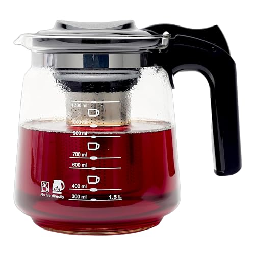 TYA I Premium Teekanne Glas, Hitzebeständig Glaskanne mit Deckel 1,5 Liter Teekanne mit Siebeinsatz Teekanne Thermo mit Edelstahl Filter Sieb, Tea Maker, Teekanne mit Sieb Tee Kanne Aus Glas (1500ml) von TYA Collection