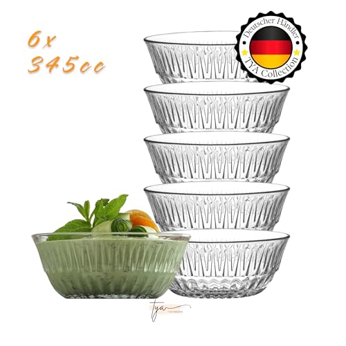 TYA I Premium Glas 6er Dessertschalen 345ml 100% BLEIFREIE Kristall Glassschalen Set 6, Dessertbecher, Dessertgläser, Puddingschalen Glas Dipschale, Stapelbare Servierschalen Saucenschalen von TYA Gruppe