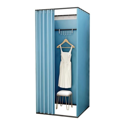 Abnehmbare quadratische Sichtschutzwand, DIY-Ankleidezimmer mit Verdunkelungsvorhang, geeignet for Bekleidungsgeschäfte Umkleideraum(Bleu,85x85x200cm) von TYBGAU Boutique UK