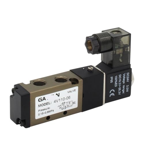 4V110-06 5 Wege 2 Position 1/8 Zoll pneumatisches Magnetventil DC 24V DC 12V AC 110V AC220V mit 4mm 6mm 8mm Anschluss 1Stk(Without fittings-01,4V110-06 DC24V) von TYBOPHQJ