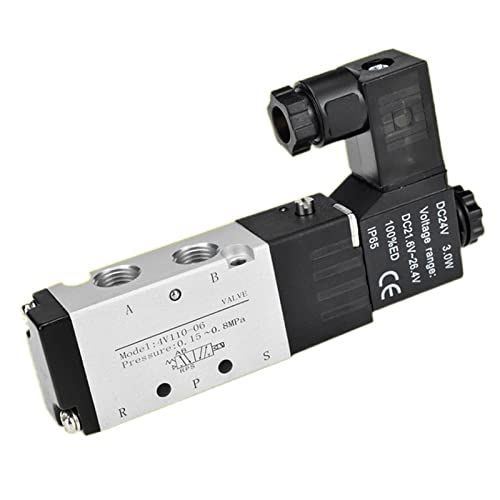 4V110-06 Luftmagnetventil 1/8 Zoll; Pneumatikventil 5/2 Wege 5 Anschlüsse 2 Positionen DC 12 V 24 V AC 220 V 110 V Umkehrventilspule 1 Stück(LED w 6mm Fittings,AC 220V) von TYBOPHQJ