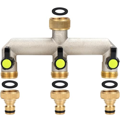 TYBYBB Wasserverteiler 3 Wege Wasseranschluss Verteiler 3/4" Wasserhahn Verteiler aus Messing mit Adapter 1/2" und Kugelhahn, für Haus und Garten zum Einstellen und Absperren des Wasserflusses von TYBYBB