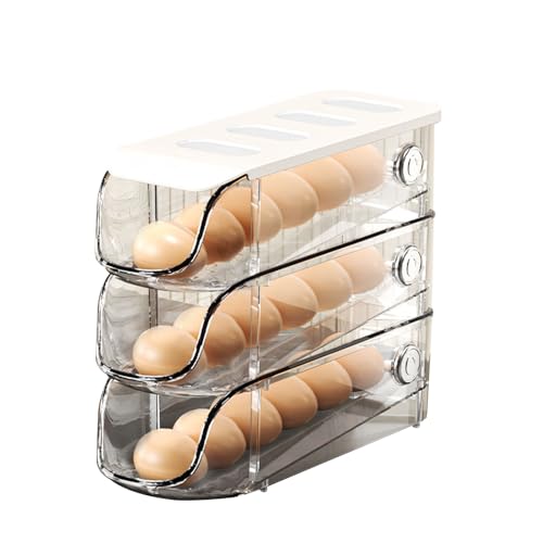 3 Stück Eieraufbewahrungsbox, Stapelbarer Eierhalter, Eierbehälter Kühlschrank, Stapelbare Automatisch Rollende Kunststoff Eierhalter Aufbewahrungsbox Haushalt (Weiß #11) von TYCIONG