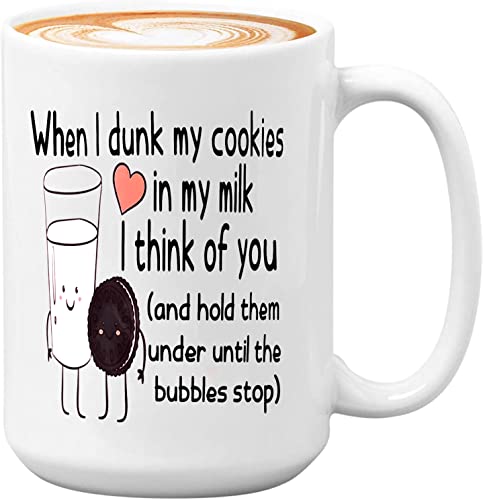 TYCLTY Funny Milk & Cookies Tasse mit Aufschrift "When I Dunk My Cookies In My Milk, I Think Of You", mehrfarbig, 325 ml von TYCLTY