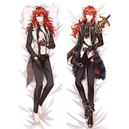 TYDEEY Für Genshin Impact Diluc Body Kissenbezug Kissenhülle,Anime Pillowcase Doppelseitige Umarmungskissen Bezug,Anime Doppelseitige Muster Kissenbezug Körper,Peachskin-50cm*160cm von TYDEEY