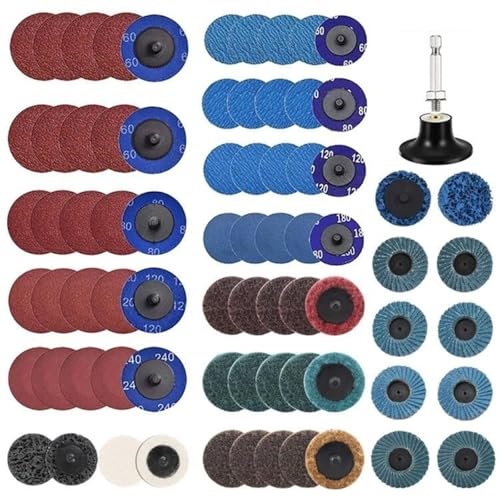 2 Zoll R-Typ Schleifscheibe Schleifscheibe Roll Lock Oberflächenpad Polierschleifpapier Schnellwechselscheibe For Rotationswerkzeuge(75pcs 6.3mm HEX) von TYDHGSE