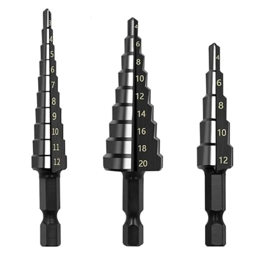3-teiliger HSS-Stufenbohrer Mit Gerader Nut, 3–12 Mm, 4–12 Mm, 4–20 Mm, Nitrid, Schwarz, Sechskant, For Holz Und Metall, Lochschneider, Kernbohrwerkzeug-Set 3-teiliger HSS-Stufenbohrer Mit Gerader Nut, 3–12 Mm, 4–12 Mm, 4–20 Mm, Nitrid, Schwarz, Sechskant, For Holz Und Metall, Lochschneider, Kernbohrwerkzeug-Set von TYDHGSE