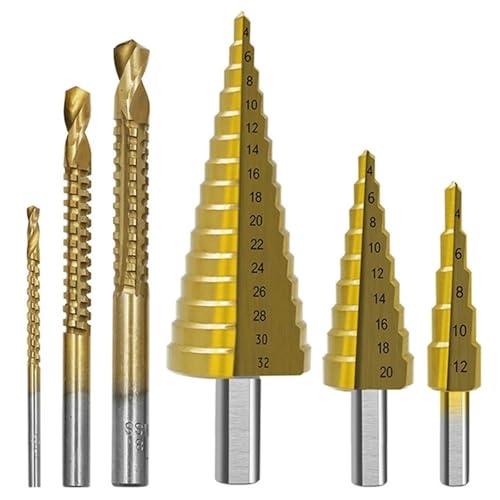 6-teiliges HSS-Stufenbohrer-Set Mit Rundem Griff, Titanbeschichtung, For Holz Und Metall, Lochschneider, Kernbohrer-Set 6-teiliges HSS-Stufenbohrer-Set Mit Rundem Griff, Titanbeschichtung, For Holz Und Metall, Lochschneider, Kernbohrer-Set von TYDHGSE