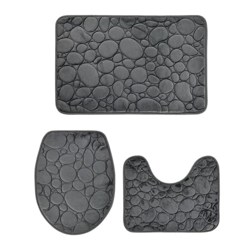 TYDHGSE 1 Set Einfarbige, Einfache, Wasserabsorbierende Und rutschfeste Bodenmatte for Das Badezimmer Mit Steinmuster, Bequem Und Weich, Dreiteiliges Set(Dark Grey) von TYDHGSE