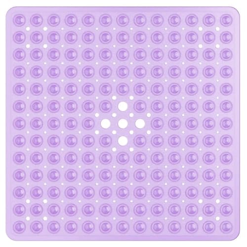 TYDHGSE 1 Stücke 53x53cm Duschmatte Saugnapf PVC Anti-Rutsch-Badematte Quadratische Duschbodenauflage rutschfeste Sicherheitsmatte(1xTransparent Purple) von TYDHGSE