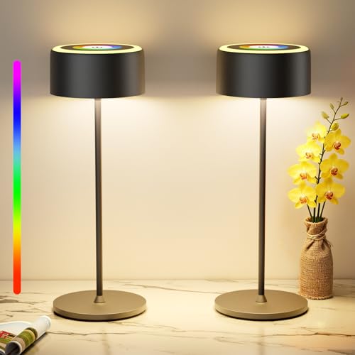 TYEE 2 Stück Tischlampe Kabellose LED Dimmbare Akku Tischleuchte, Wiederaufladbar 3000-6000K+RGB Tischleuchte Für Innen und Aussen mit USB-C, Aluminium Tischlampe IP54 Wasserdichte Schwarz TYEE 2 Stück Tischlampe Kabellose LED Dimmbare Akku Tischleuchte, Wiederaufladbar 3000-6000K+RGB Tischleuchte Für Innen und Aussen mit USB-C, Aluminium Tischlampe IP54 Wasserdichte Schwarz von TYEE
