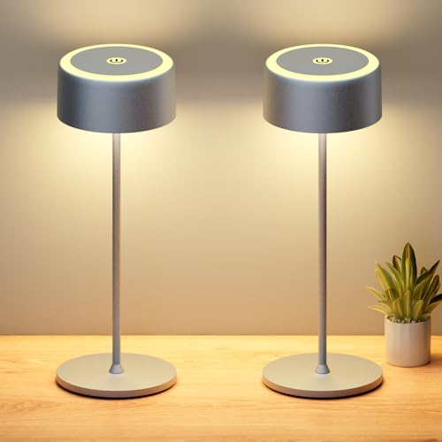 TYEE 2 Stück Tischlampe Kabellose LED Dimmbare Akku Tischleuchte, Wiederaufladbar Warme Licht 2200-3000K Tischleuchte Für Innen/Aussen mit USB-C,Aluminium Tischlampe IP54 Wasserdichte, Grau TYEE 2 Stück Tischlampe Kabellose LED Dimmbare Akku Tischleuchte, Wiederaufladbar Warme Licht 2200-3000K Tischleuchte Für Innen/Aussen mit USB-C,Aluminium Tischlampe IP54 Wasserdichte, Grau von TYEE