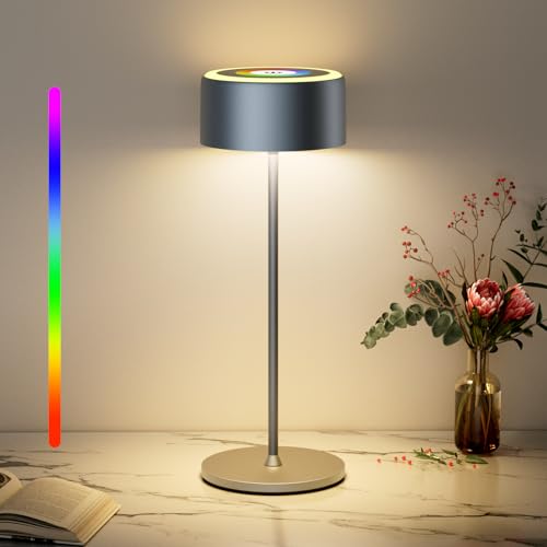 TYEE Tischlampe Kabellose LED Dimmbare Akku Tischleuchte, Wiederaufladbar 3000-6000K+RGB Tischleuchte Für Innen und Aussen mit USB-C, Aluminium Tischlampe IP54 Wasserdichte grau TYEE Tischlampe Kabellose LED Dimmbare Akku Tischleuchte, Wiederaufladbar 3000-6000K+RGB Tischleuchte Für Innen und Aussen mit USB-C, Aluminium Tischlampe IP54 Wasserdichte grau von TYEE