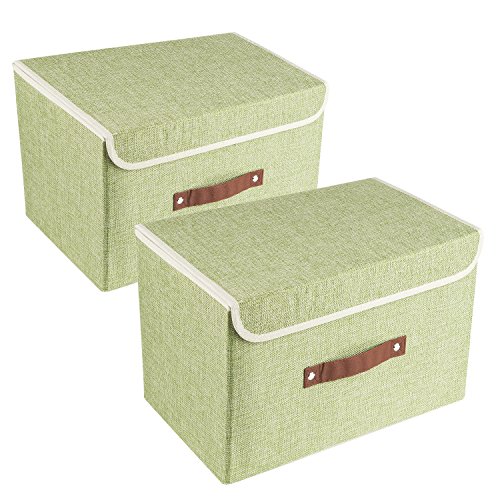 TYEERS Faltbare Aufbewahrungsbox mit Deckel, Stoff, Waschbare, Kisten Aufbewahrung mit Deckel, 38x25x25 cm, 2-Stück, Grün von TYEERS