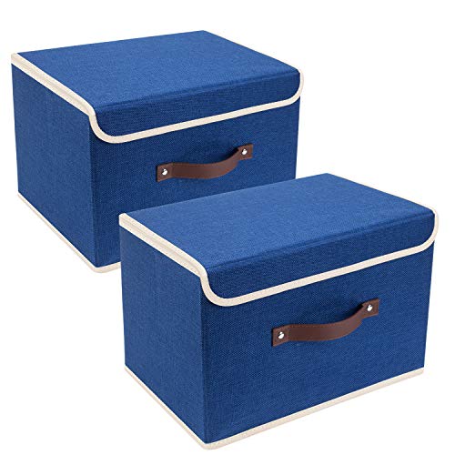 TYEERS Faltbare Aufbewahrungsbox mit Deckel, Stoff, Waschbare, Kisten Aufbewahrung mit Deckel, 38x25x25 cm, 2-Stück, Klassisch Blau von TYEERS