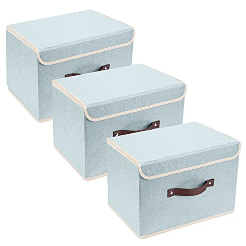 TYEERS Faltbare Aufbewahrungsbox mit Deckel, Stoff, Waschbare, Kisten Aufbewahrung mit Deckel, 38x25x25 cm, 3-Stück, Aqua Spring von TYEERS