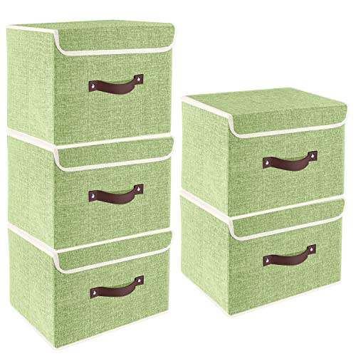 TYEERS Faltbare Aufbewahrungsbox mit Deckel, Stoff, Waschbare, Kisten Aufbewahrung mit Deckel, 38x25x25 cm, 5-Stück, Grün von TYEERS