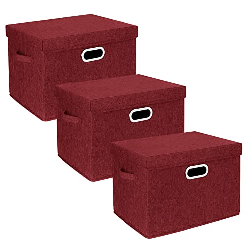 TYEERS Aufbewahrungsbox mit Deckel Groß, Stoff, Faltbare, Waschbare, Kisten Aufbewahrung mit Deckel, 44x30x29 cm, 3-Stück, Rotwein von TYEERS
